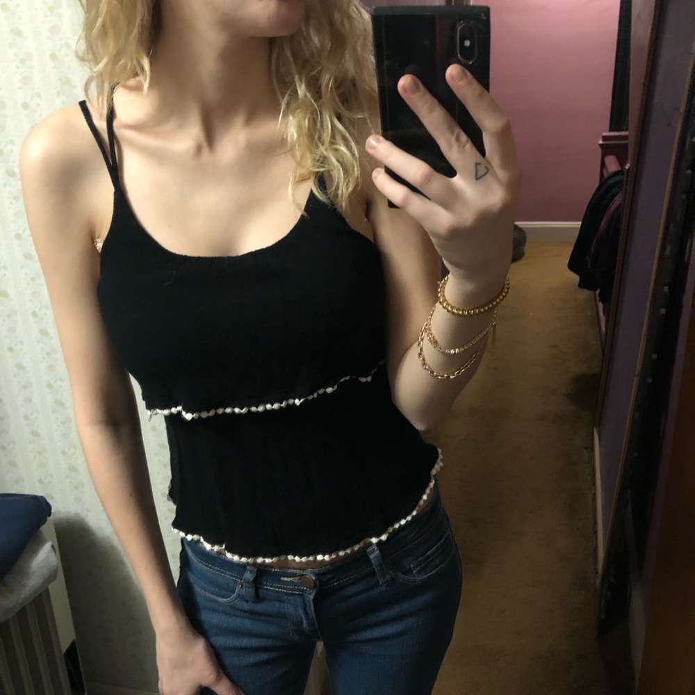 Pom Pom Black Cross Back Tank